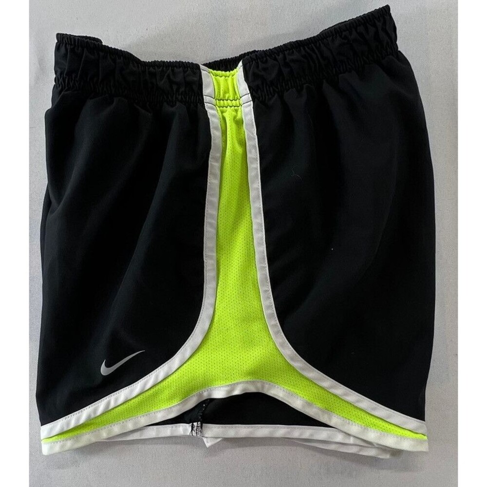 Nike Womens XS Black Green White Drawstring Waist Inside Pocket Running Shorts